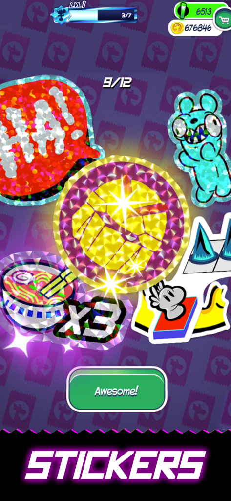Floyd's Sticker Squad - A collection of colorful and shiny holofoil stickers in Floyd's Sticker Squad mobile game.