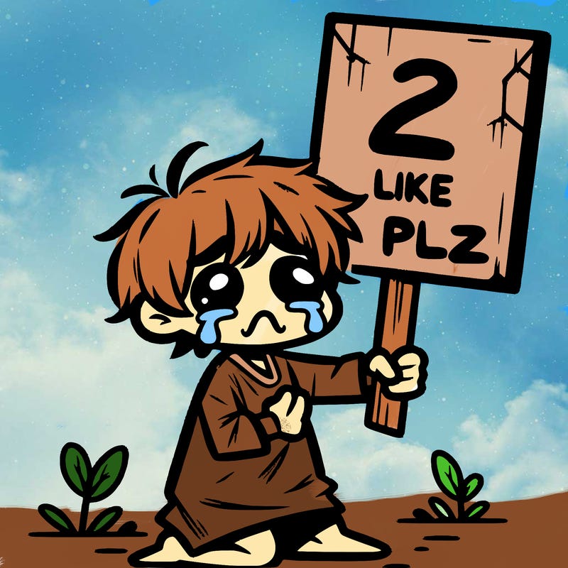 small poor toddler crying with sign that says 2 like plz