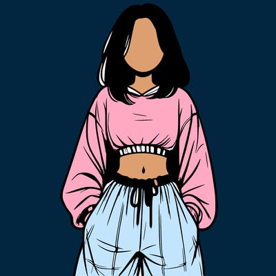 realistic girl faceless with baggy pants and a crop top