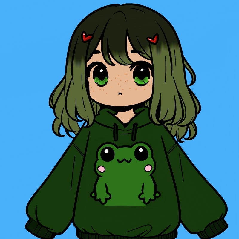 girl wearing frogging sweatshirt