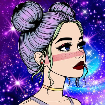 realistic girl with buns on the top of her head