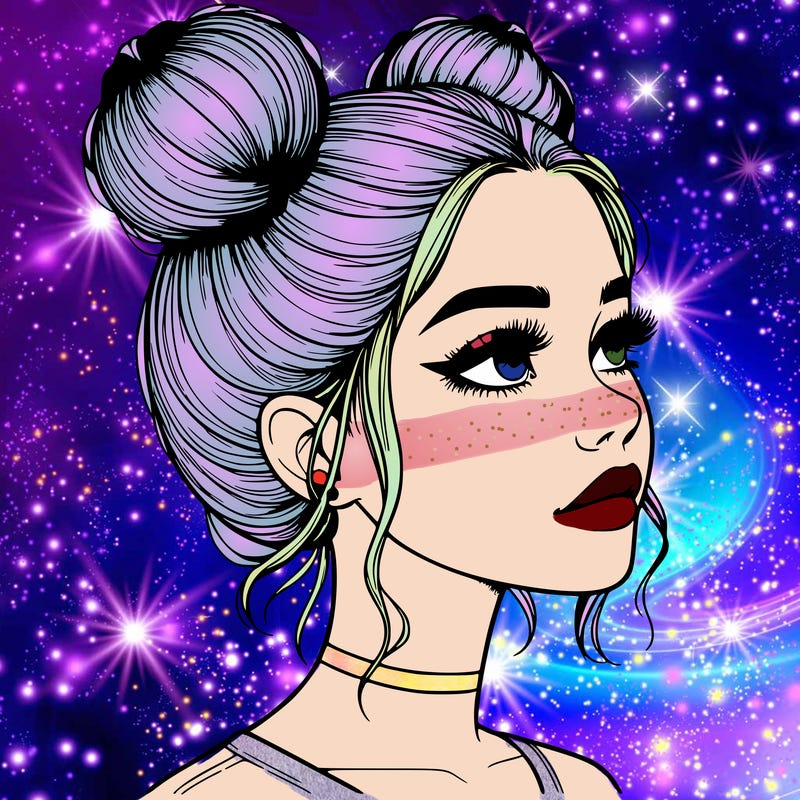 realistic girl with buns on the top of her head