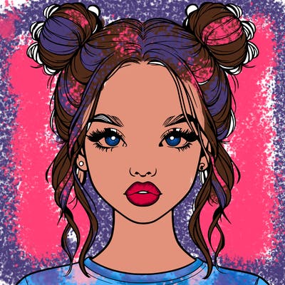 realistic girl with two buns in hair and lips