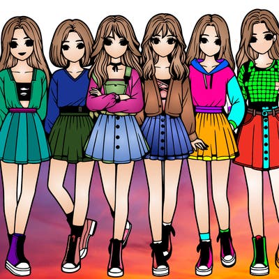 a group of girls realistic