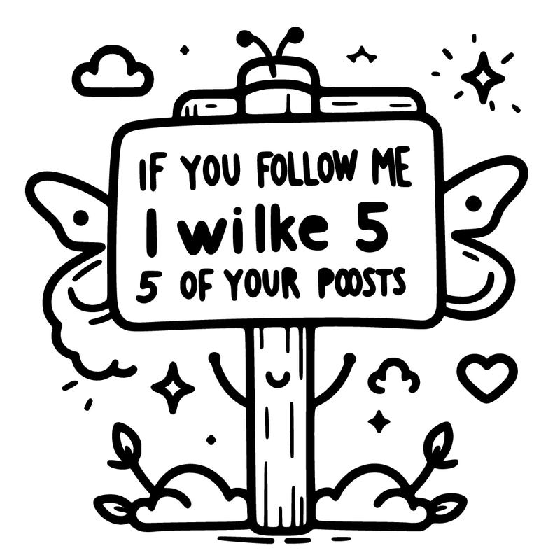 sigh that say if u follow me i will like 5 of ur post