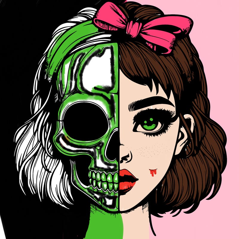 realistic girl with half skull mask