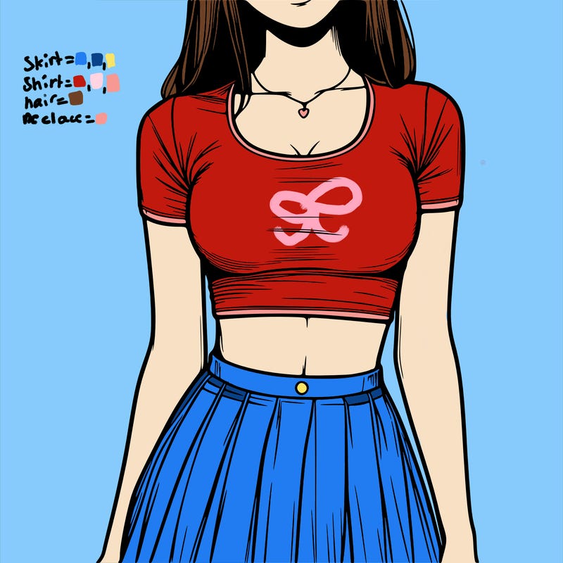 realistic girl wearing crop top and skirt