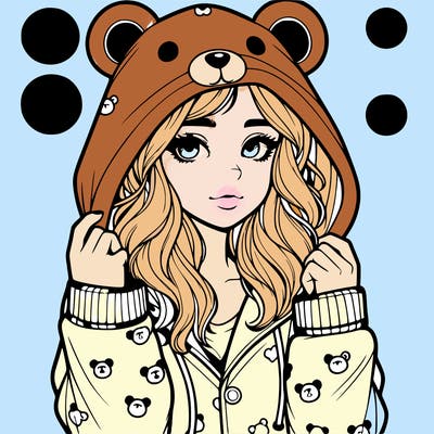 realistic girl in a animal pjs hoodie