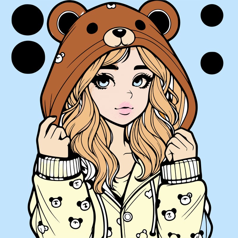 realistic girl in a animal pjs hoodie
