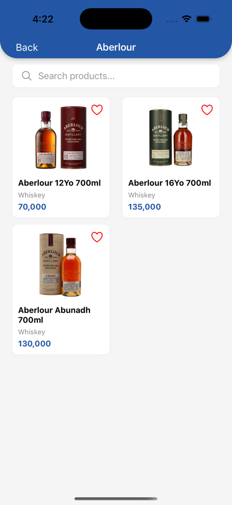Drinksify - Liquor Delivery - Drinksify app screen showing premium whiskey brands and prices.