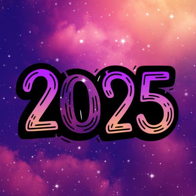 one line scrawled numbers sketch design “2025”