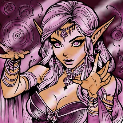 realistic scary beautiful elf sorceress casting spell