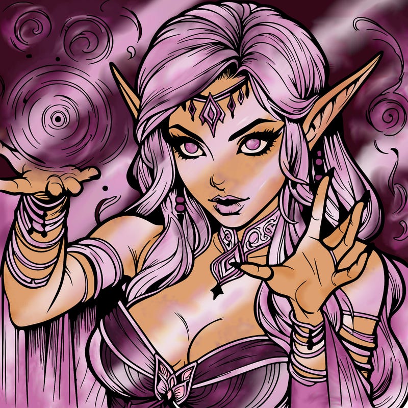 realistic scary beautiful elf sorceress casting spell
