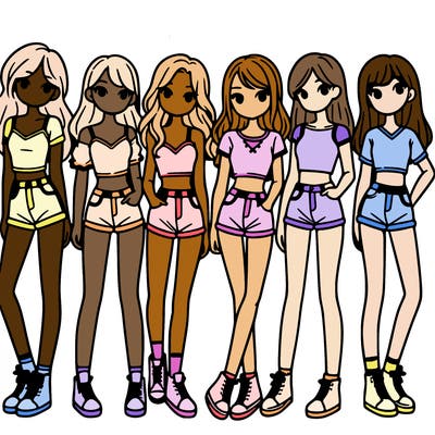 a group of girls wearing crop tops and shorts