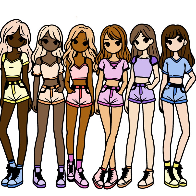 a group of girls wearing crop tops and shorts