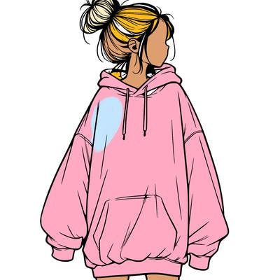 realistic girl with a oversized sweatshirt on and a bun