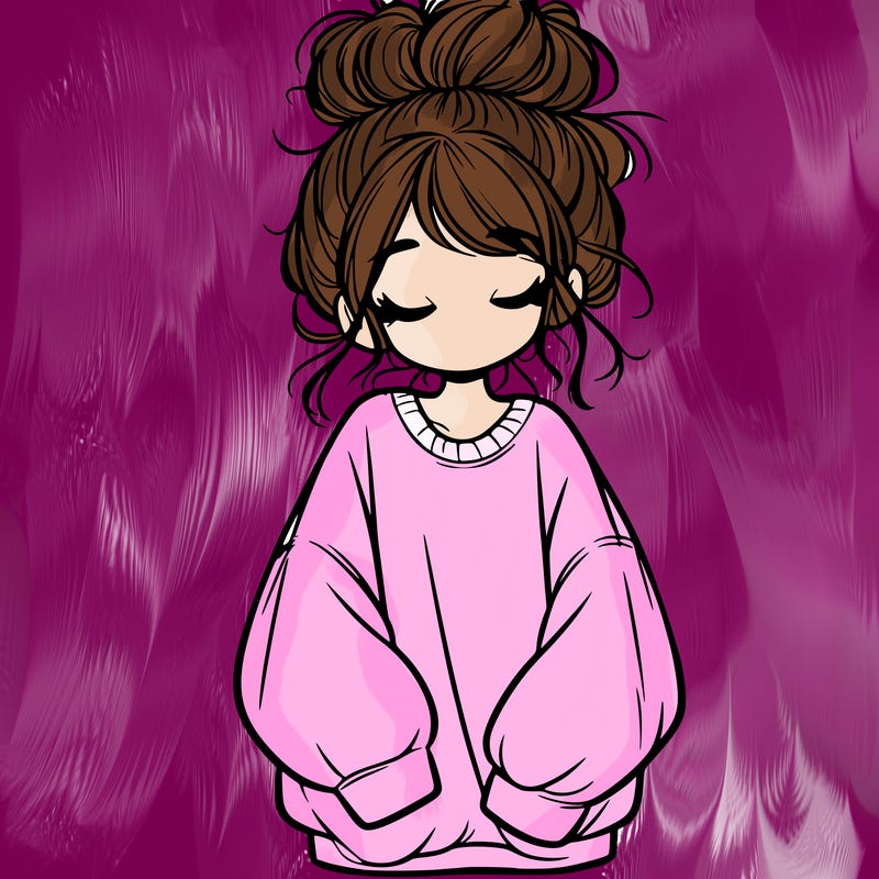 girl with baggy sweatshirt and messy bun