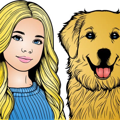 realistic girl and dog