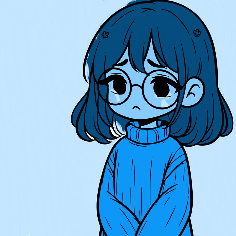 sad girl with glasses in a sweater