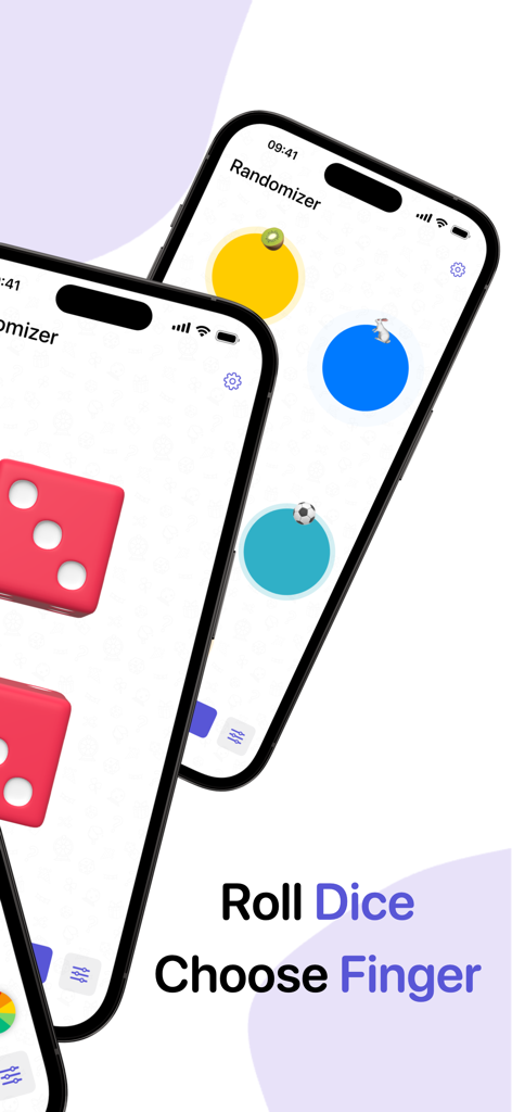 Spin the Wheel - Randomizer - Spin the Wheel app interface showing dice roller and finger picker games.