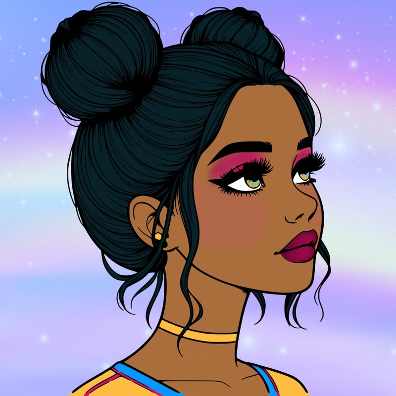 realistic girl with buns on the top of her head