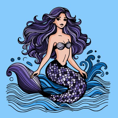 realistic mermaid with waves