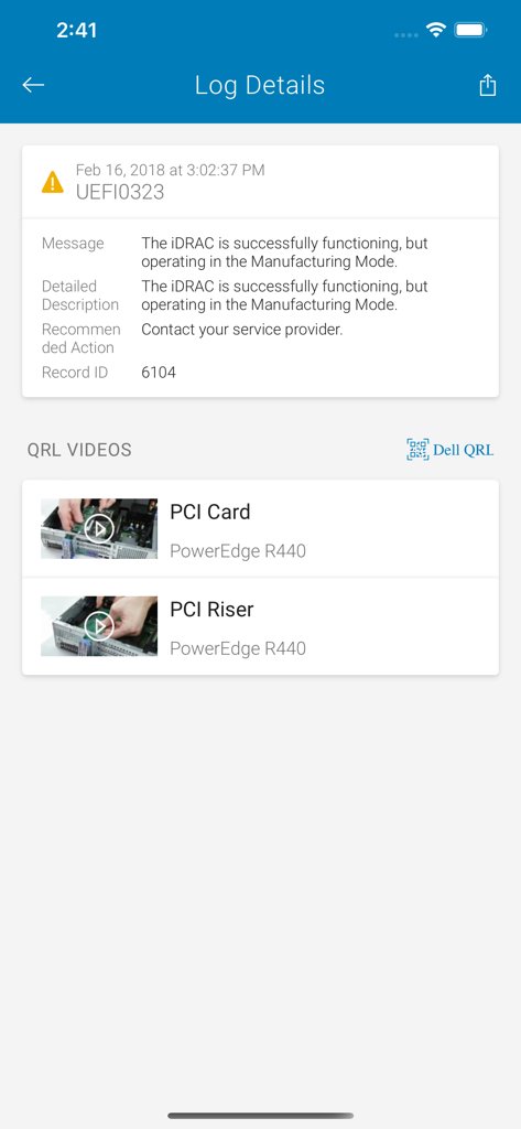 OpenManage Mobile - Log details and troubleshooting videos in the Dell OpenManage Mobile app
