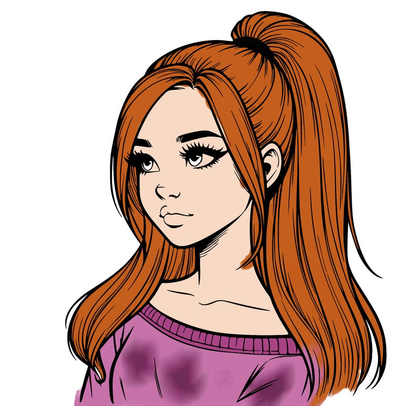 realistic girl with a high ponytail