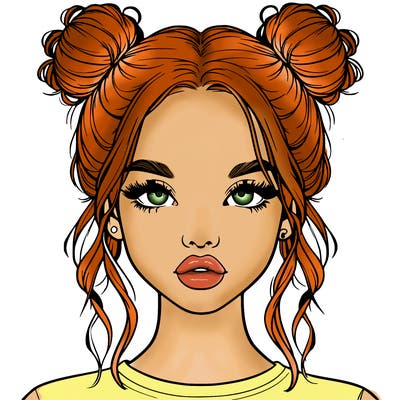 realistic girl with two buns in hair and lips