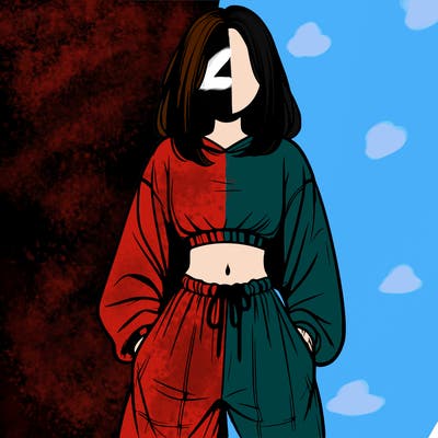 realistic girl faceless with baggy pants and a crop top