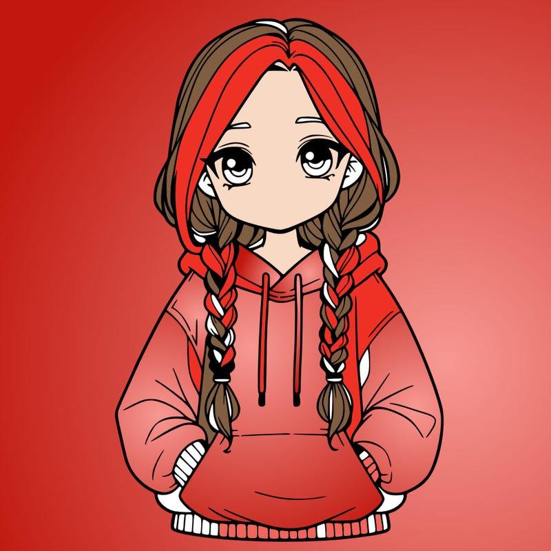 a realistic girl with a oversized hoodie and she has braids