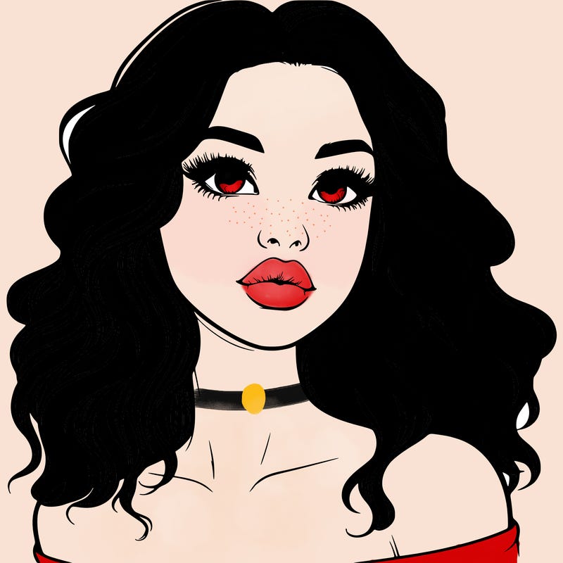 realistic girl with wavy hair and lips