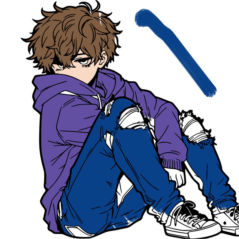 a male hoddie ripped jeans messy hair anime