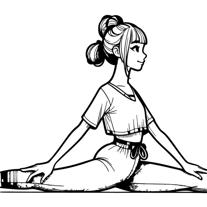 a realistic girl in yoga outfit doing splits