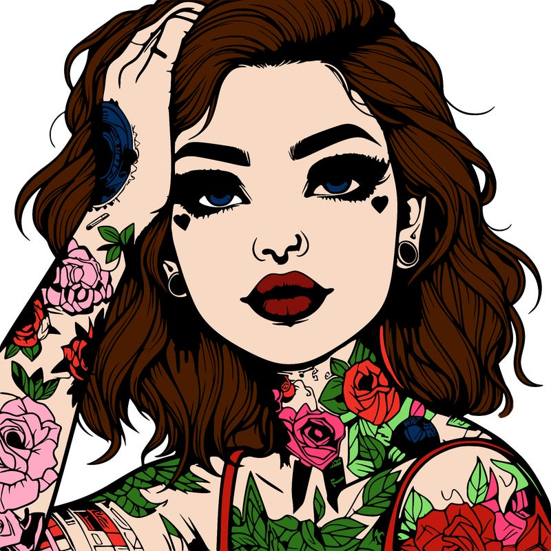 realistic girl with tattoos all over