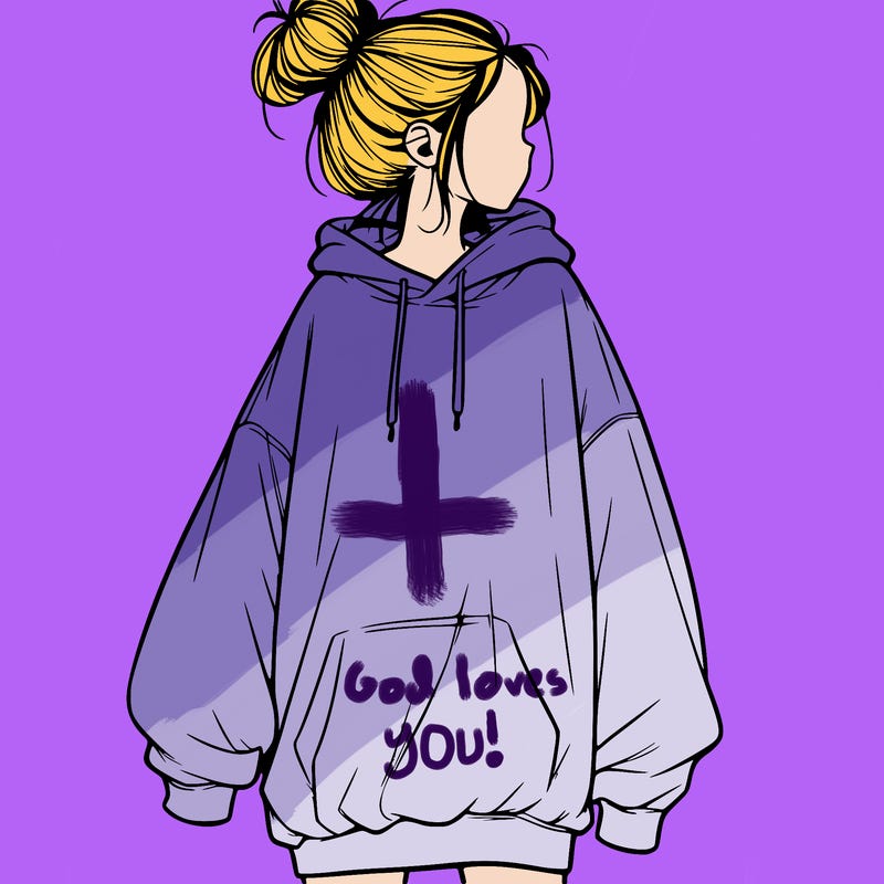 realistic girl with a oversized sweatshirt on and a bun