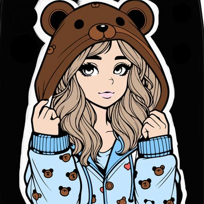 realistic girl in a animal pjs hoodie
