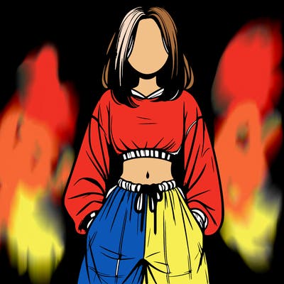 realistic girl faceless with baggy pants and a crop top