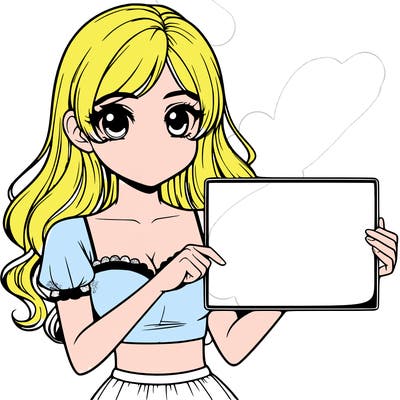 realistic pretty girl holding blank sign