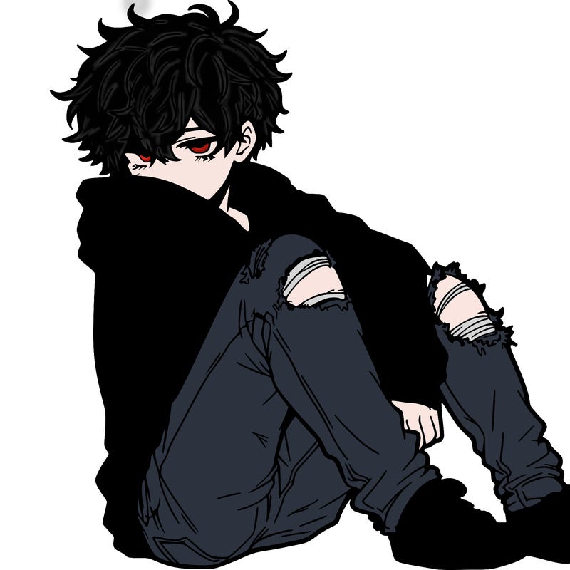 a male hoddie ripped jeans messy hair anime