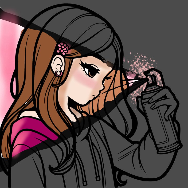 a realistic girl spray painting