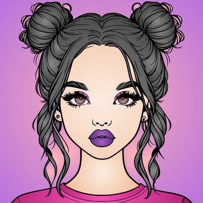 realistic girl with two buns in hair and lips
