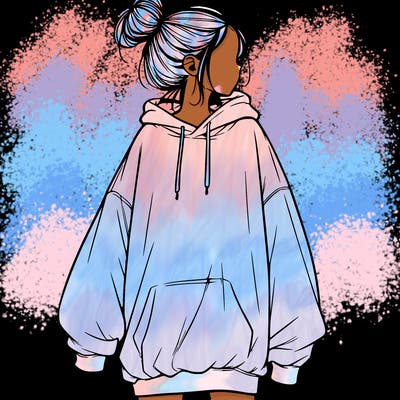 realistic girl with a oversized sweatshirt on and a bun