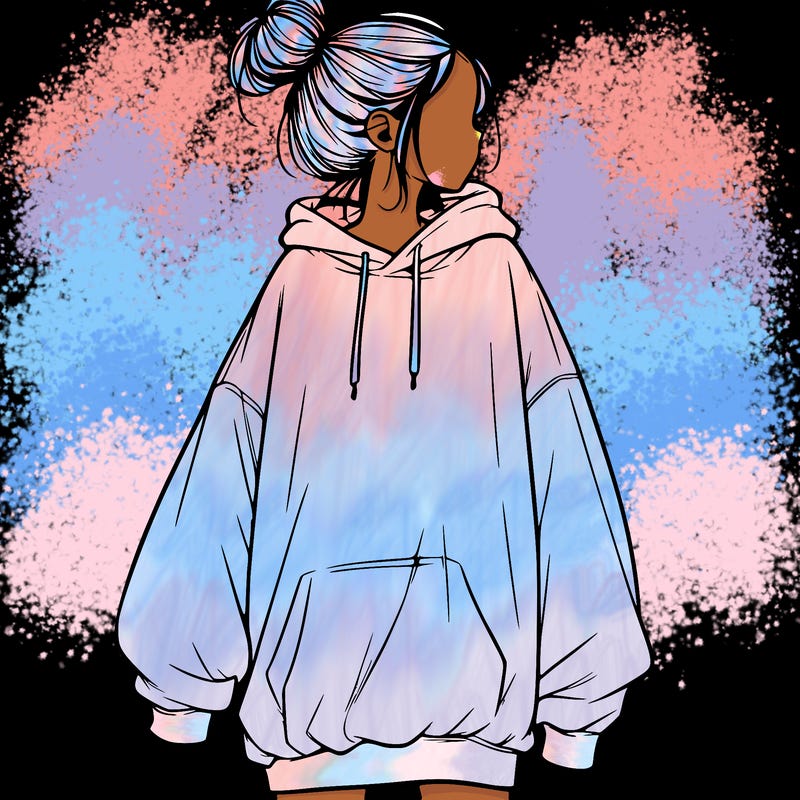 realistic girl with a oversized sweatshirt on and a bun