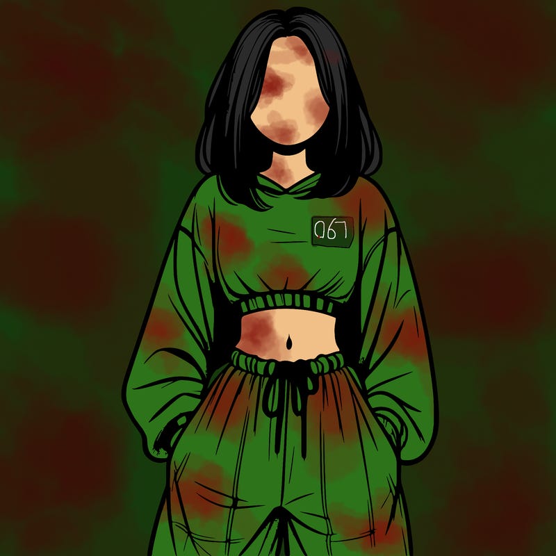 realistic girl faceless with baggy pants and a crop top