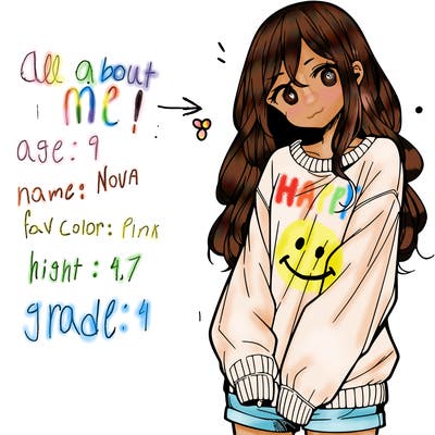 manga teen girl  in a sweater and baggy pants