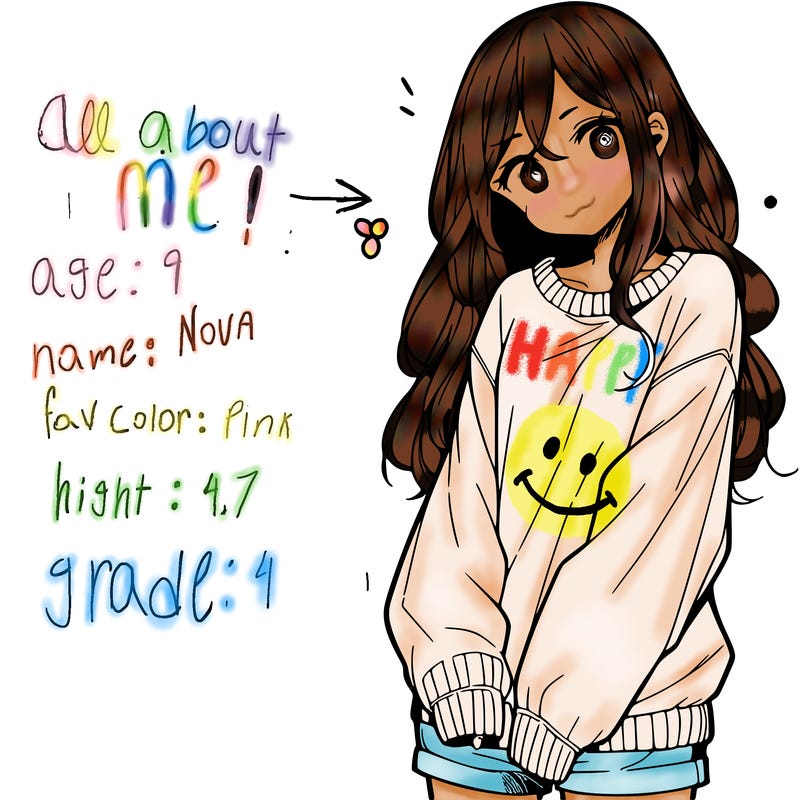 manga teen girl  in a sweater and baggy pants