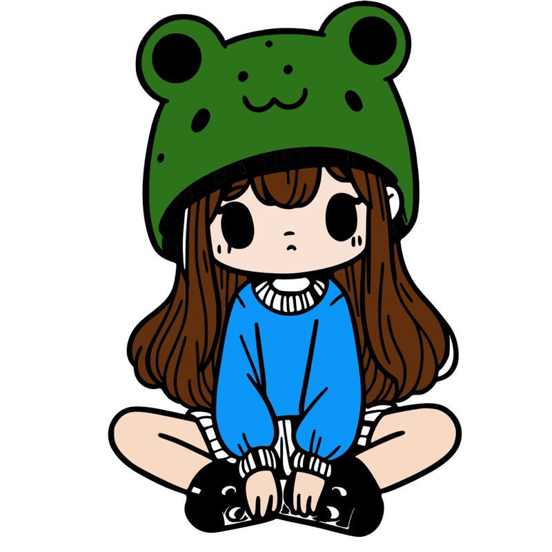 a girl wearing a frog hat and some frog socks