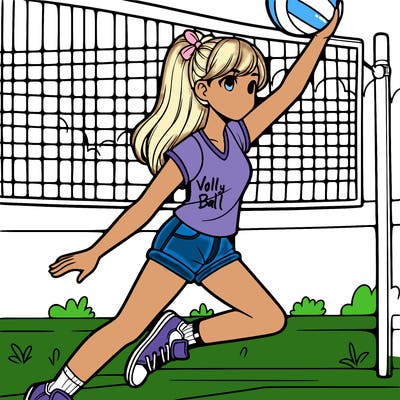 teenage girl hitting g a volleyball over a net