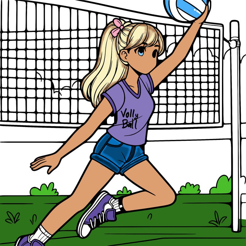 teenage girl hitting g a volleyball over a net